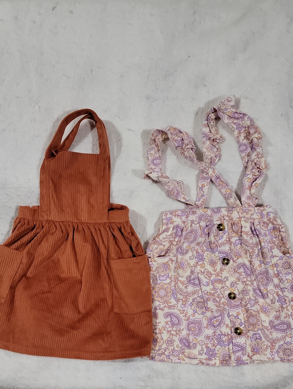 wonder nation Rust Corduroy and Lavender Paisley Kids Suspenders Skirts